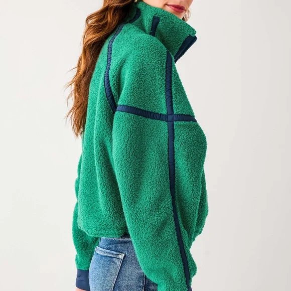 NWOT 🌲 Free People Mountain High Half Zip Fleece - Green Glow - Picture 6 of 9